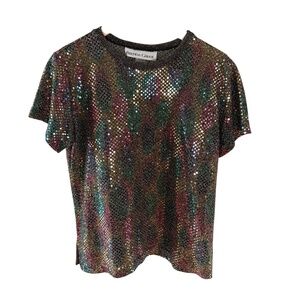 Vintage Brenda Goode Womens Colorful Rainbow Sequin Top DISCO‎ Size Small